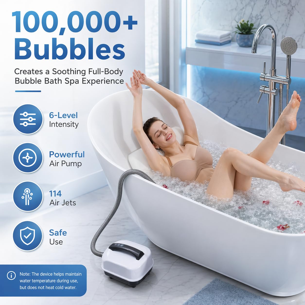 Tappetino da massaggio per vasca da bagno - 6 regolazioni, tappetino da bagno per massaggio a casa, tappetino da spa impermeabile antiscivolo con cuscino gonfiabile e telecomando, potente pompa ad
