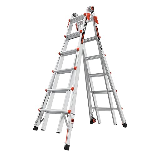 Little Giant Ladders, Velocity with Wheels, M17, 17 Ft, Multi-Position Ladder, Ratchet™ leg levelers, Aluminum, Type 1A, 300 lbs weight rating, (15417-801) - 26 Ft. With Levelers No Accessory