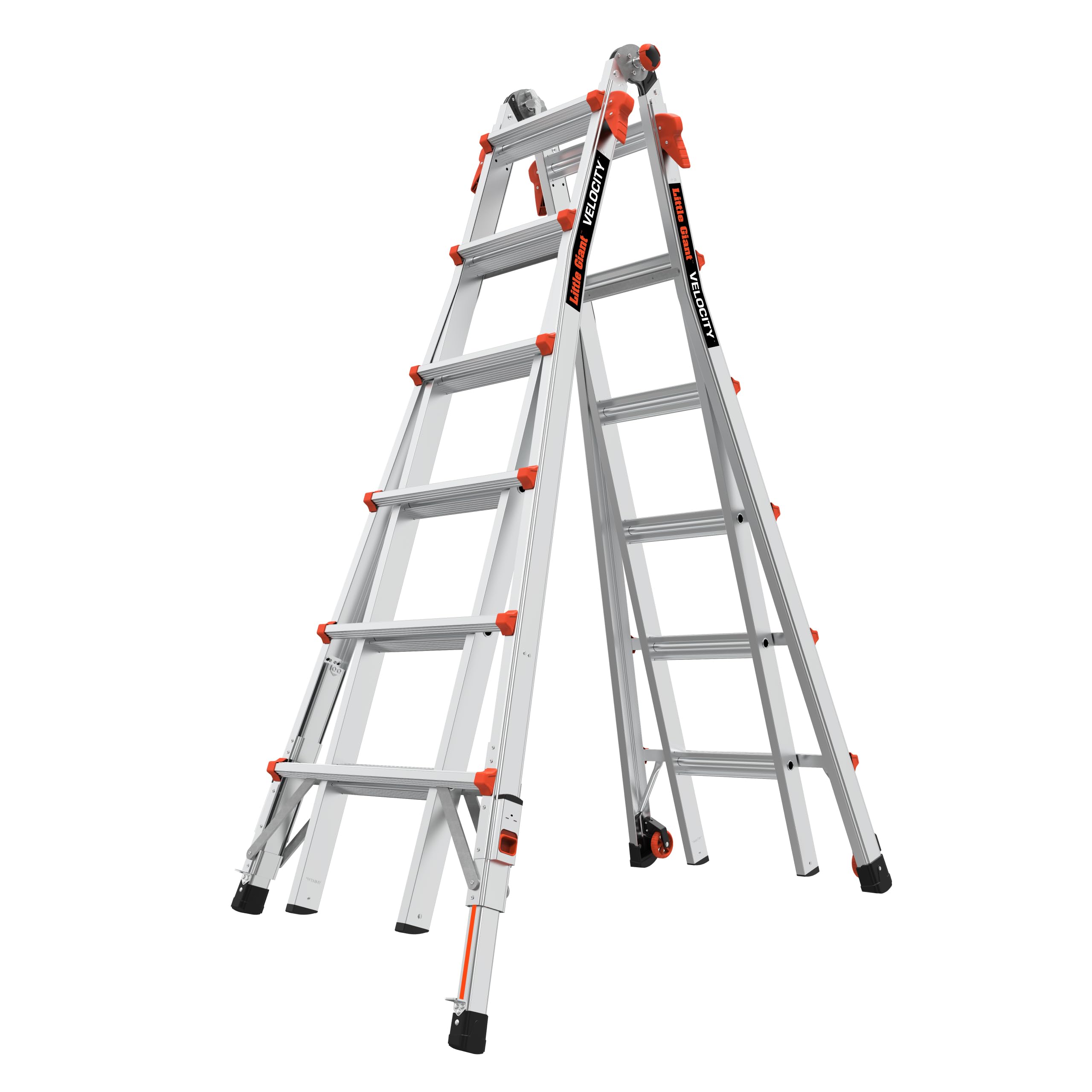 Ladders Velocity 26-Ft Folding Multi-Position Ladder, Aluminum, 300 lb Load Capacity, Type 1A Extra Heavy Duty, 26-Ft Reach, with Ratchet Levelers and Wheels (15426-801)