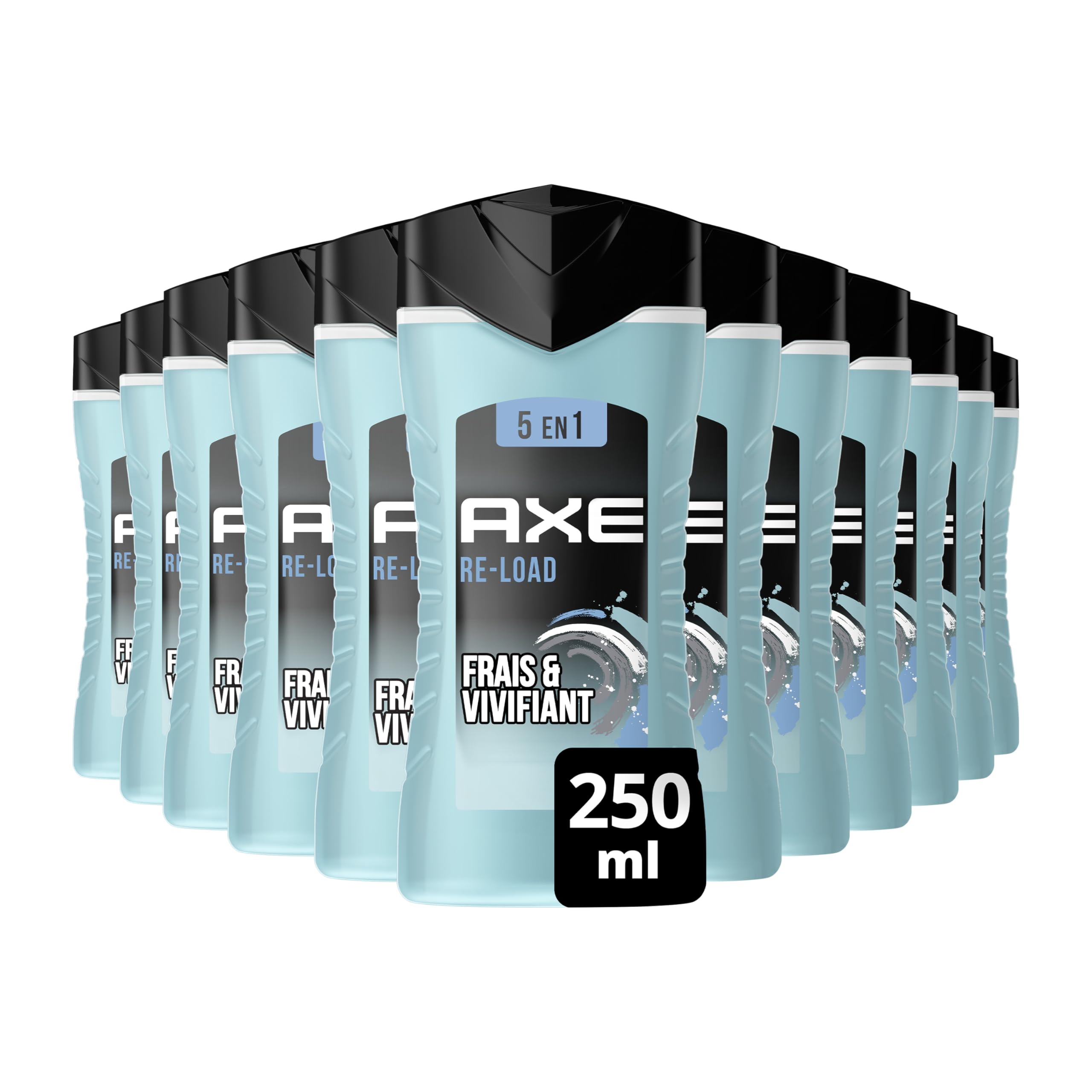 AXE - Gel Douche Homme 5en1 Re-Load - 24h Hydratant - 87% d'Ingrédients d'origine naturelle - parfum frais & vivifiant (lot de 12x 250ml)