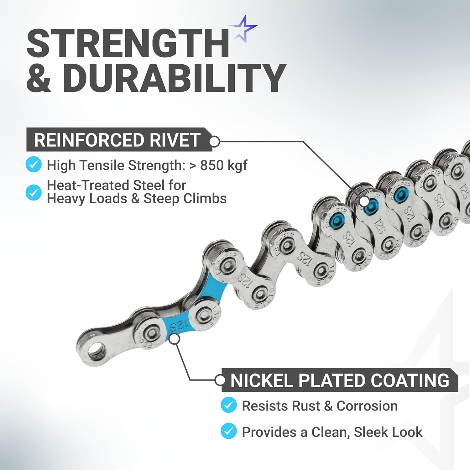 BlueStars 12 Speed Bike Chain 1/2 x 11/128 Inch (126 Links) with Quick Link - Anti-Rust Bicycle Chain - for MTB/Road/Gravel/Cyclocross Bikes - Compatible with Shimano SRAM Campagnolo