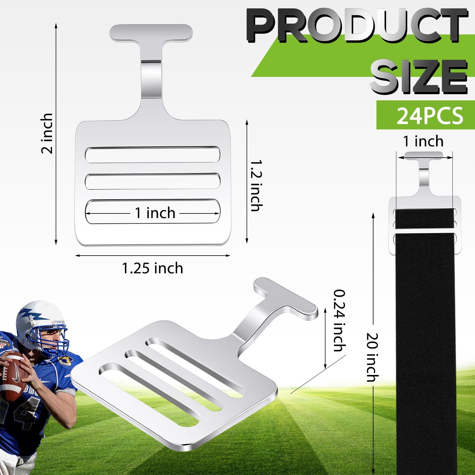 Fabbay 12 Sets Football Shoulder Pad T Hook with Elastic Strap, 1 Inch