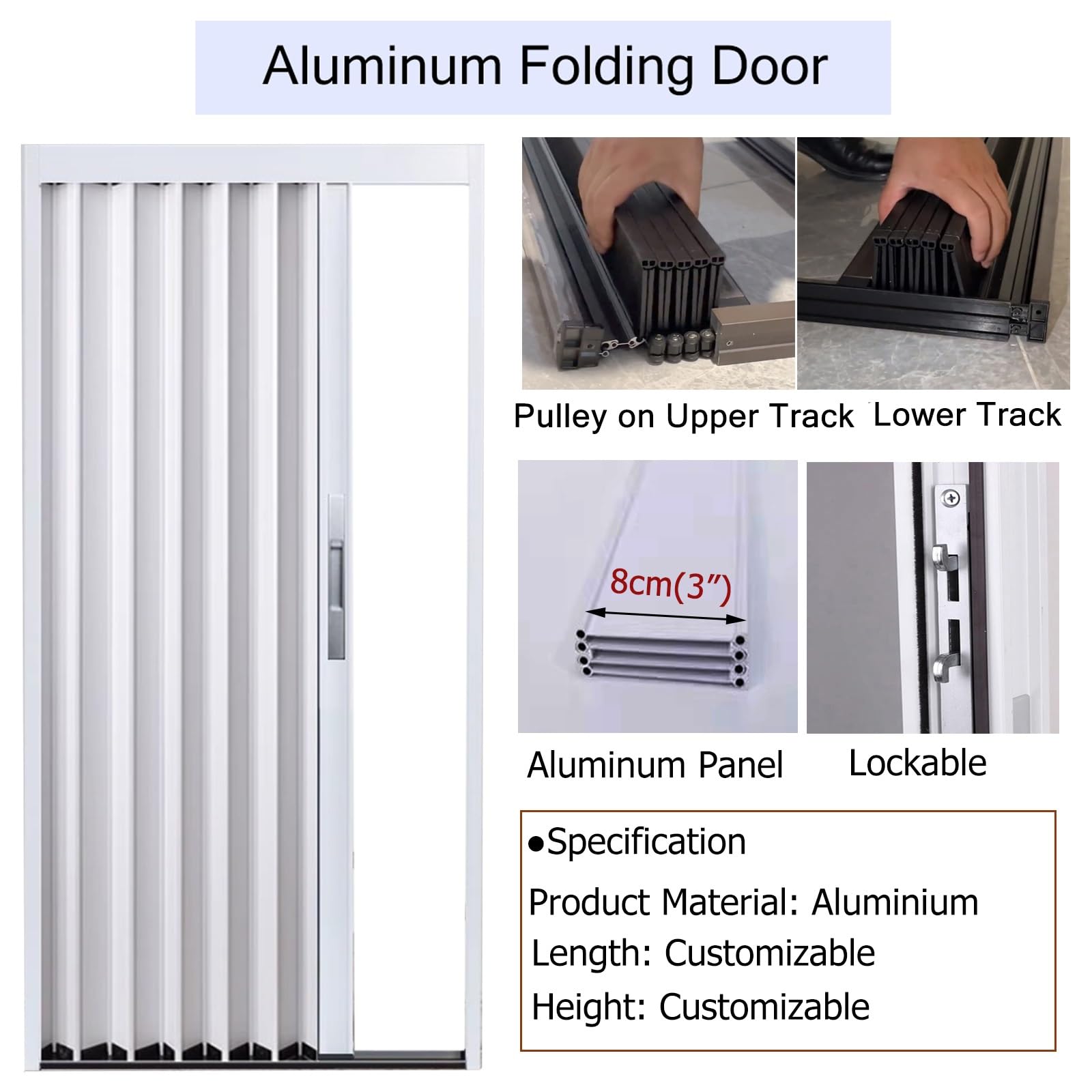 Schiebetür Falttür falttüren innentüren Scheunentür Aus Weißem Aluminium Für Schlafzimmer, Esszimmer Und Küche Speisekammer, Raumteilertür Faltschiebetür Für Badezimmer Mit Schloss ( Color : WxH , Siz