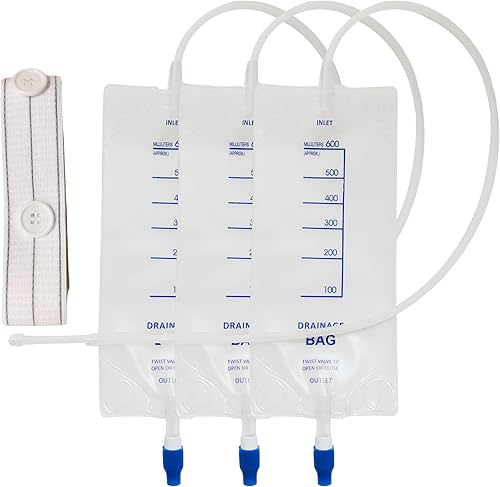 Paquete de 3 bolsas transparentes de nefrostomía de 24 pulgadas (20.3 fl oz), bolsa de drenaje de orina con tubo de 24 pulgadas y válvula de drenaje