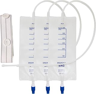 3-Pack 600ml Clear Nephrostomy Bags, Urine Drainage Bag with 24 inch Tube and Twist Drain Valve, Matching with 1-Pack 3.5cmx110cm Reusable Waist Belt