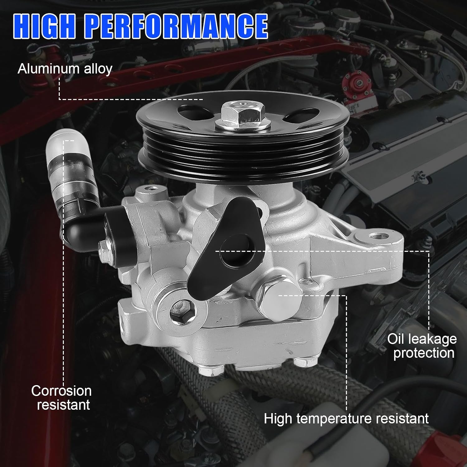 21-5267 Power Steering Pump with Pulley, For Honda Civic Coupe/Sedan 1.7L 2001-2005, For Acura EL 2001-2005 -L4 1.7L, Replace# 96319M, 06561PLA505RM, 56110PLA013