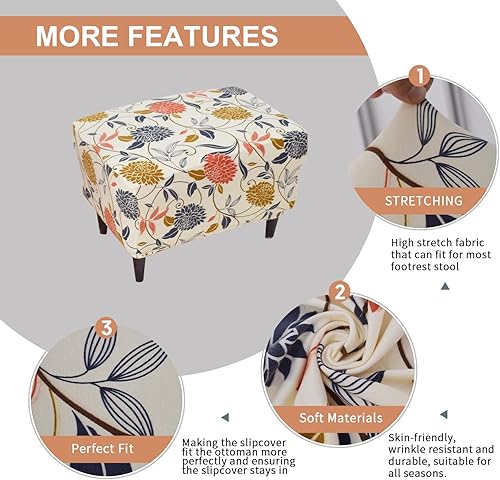 Miniatura 3 de Eco-Ancheng Funda elástica para silla, funda otomana rectangular de almacenamiento, funda otomana para reposapiés, fundas otomanas para taburete de