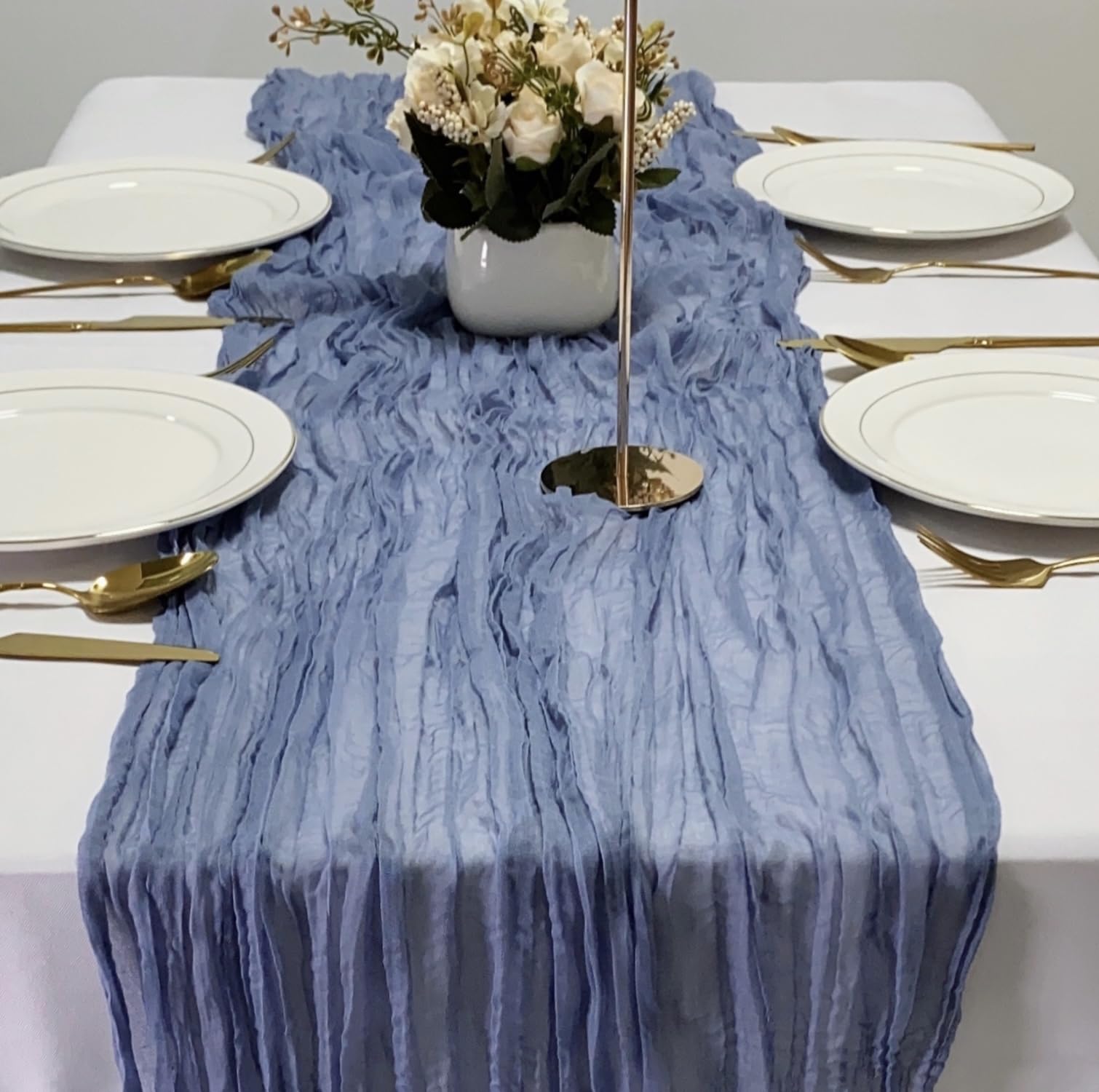 4 Pack Dusty Blue Cheesecloth Table Runner 120 Inches Long Cheese Cloth Boho Gauze Table Runner 10Ft Rustic Sheer Table Runner for Wedding Baby Shower Party Graduations Birthday Table Decoration