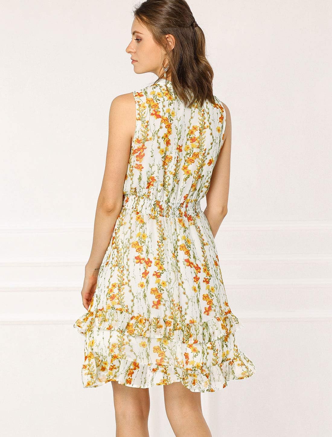 Allegra K Women's Floral Chiffon Dresses Smocked Mini Sleeveless A-Line Dress - Image 5