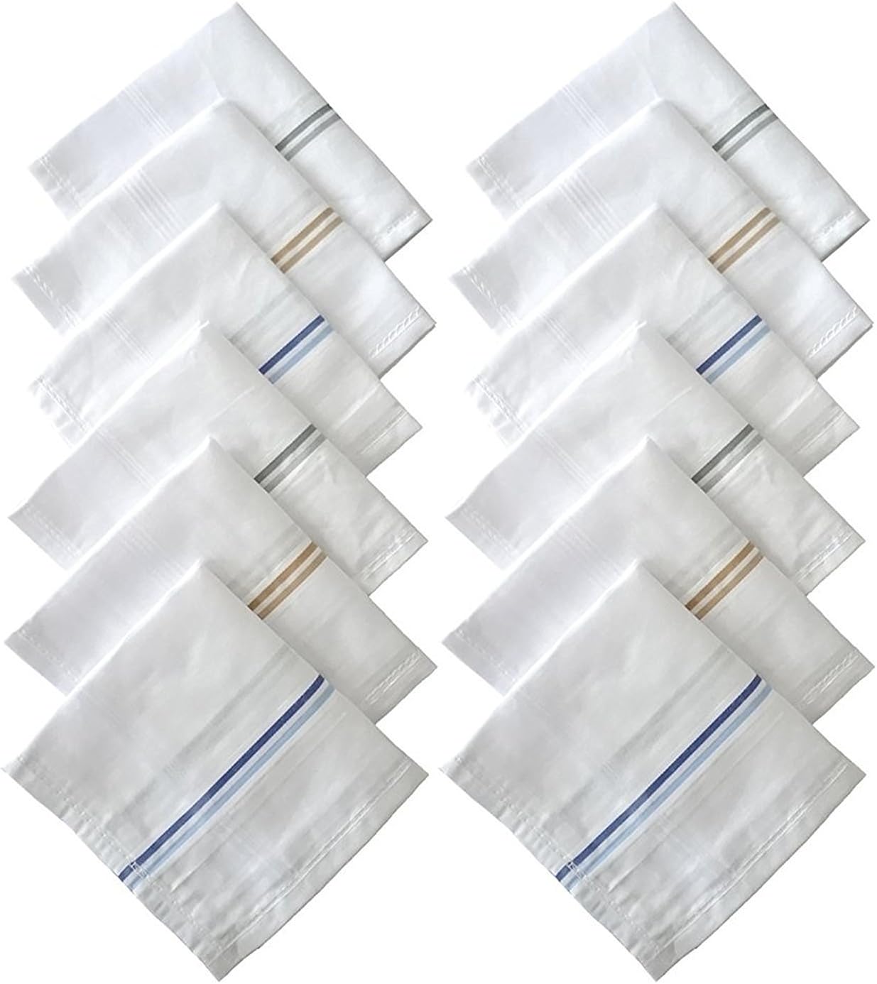 Cotton Premium Collection Casual Style Handkerchiefs Hanky For Men - Pack Of 12. - White Striped Xxl King Size