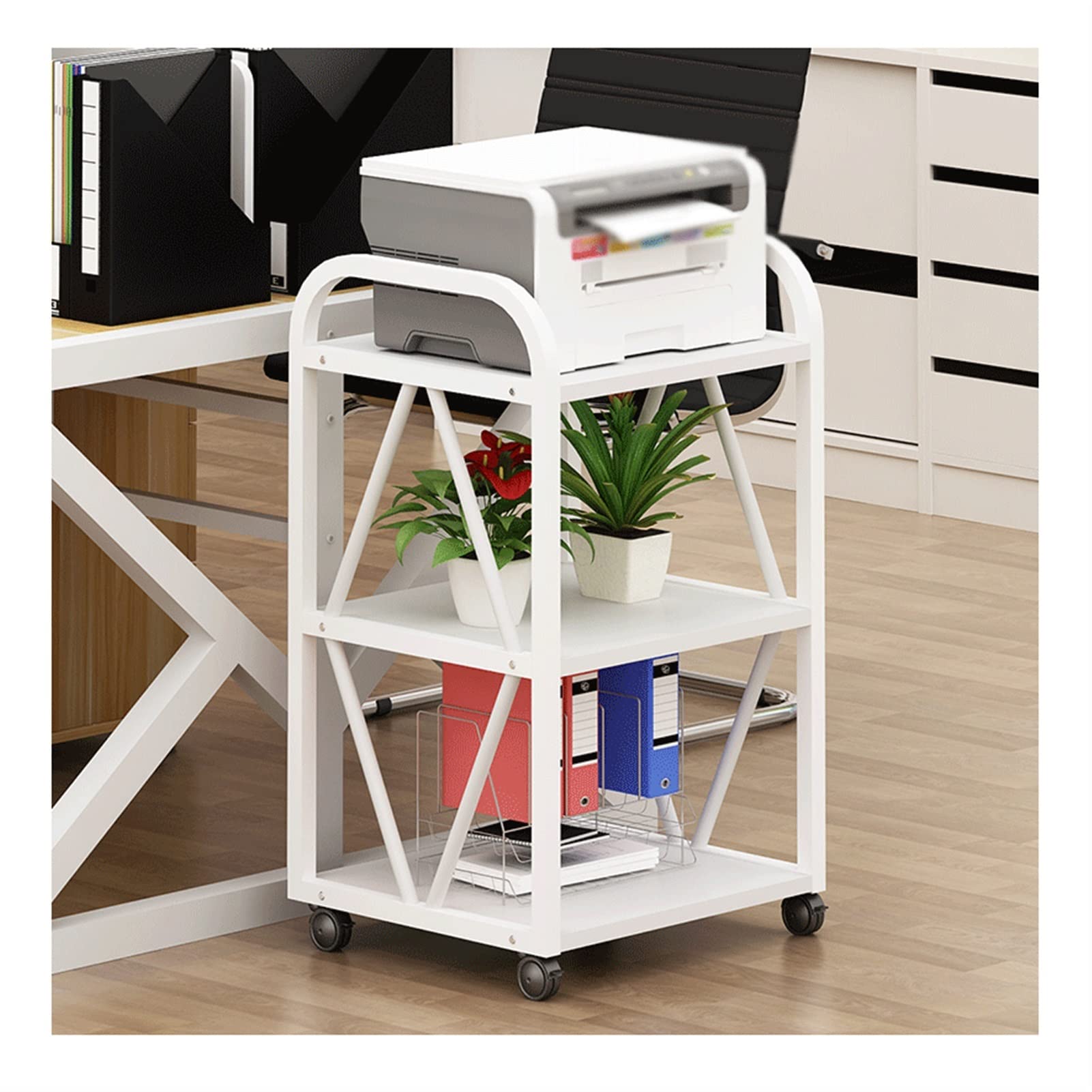 Soporte para impresora Soporte para bastidor de impresión Inicio Polea de piso a techo Estante para impresora Oficina Bastidor de almacenamiento de archivos móvil de 3 capas Bastidores para impresor