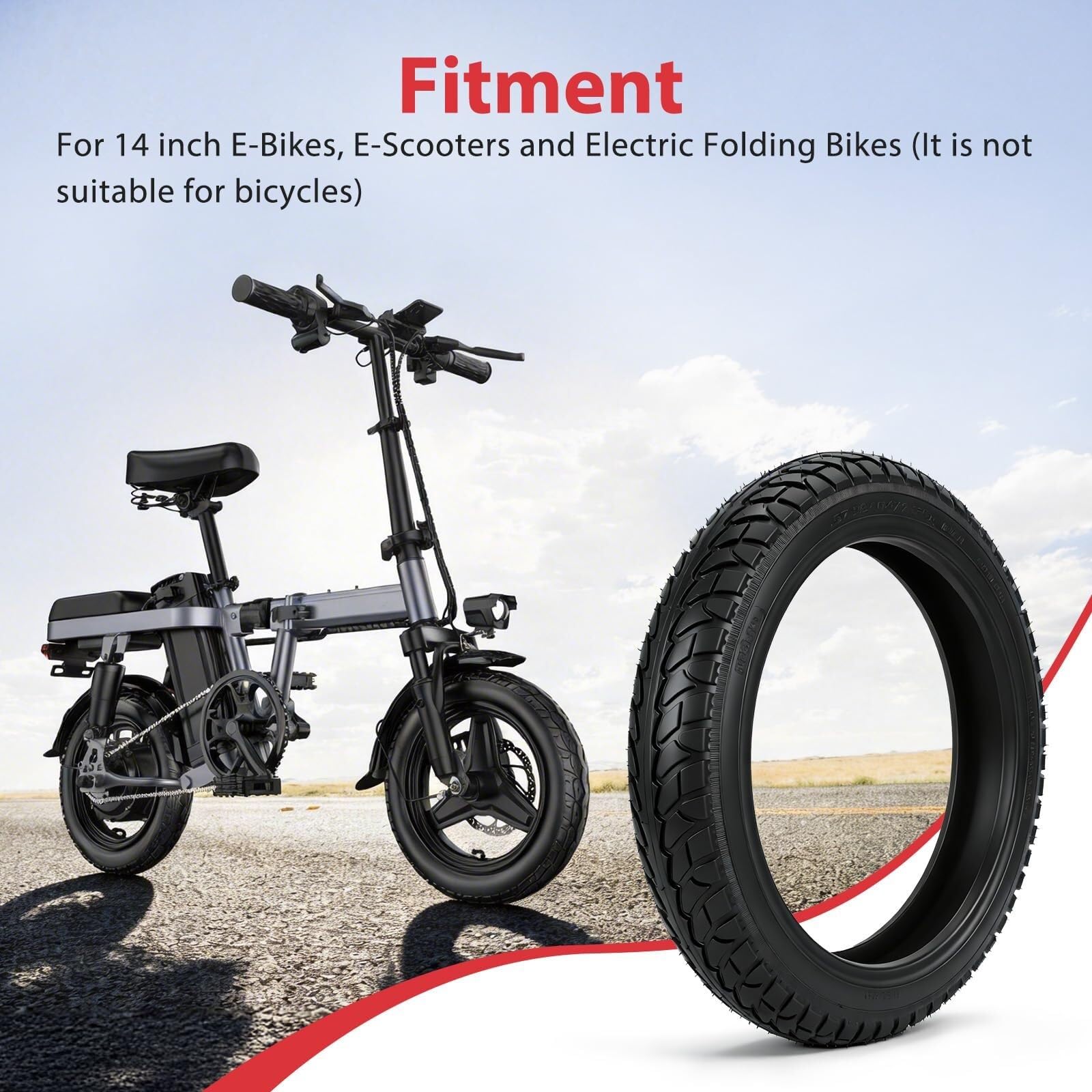 Opona 14x2.125 do Roweru Elektrycznego Bezdętkowa Tubeless Kompatybilna z E-Bike Hulajnoga Składany Rower, 57-254 Opona Antyprzebiciowa z Zestawem Naprawczym
