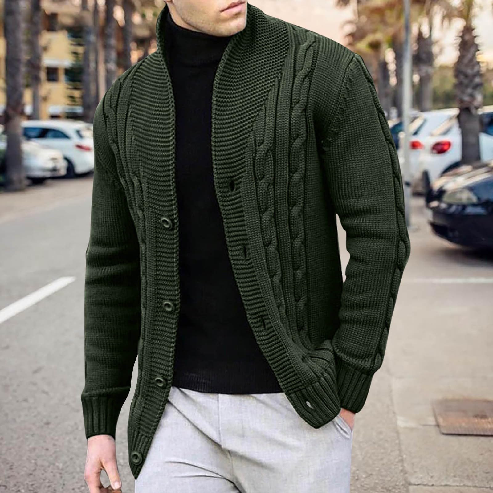 Genérico Cardigan Hombre Lana, Jersey Hombre Invierno con Cuello En V Manga Larga Suéter De Punto con Botones Elegante Ajustado Cárdigan Ligero con Bolsillos Suéter Otoño Invierno