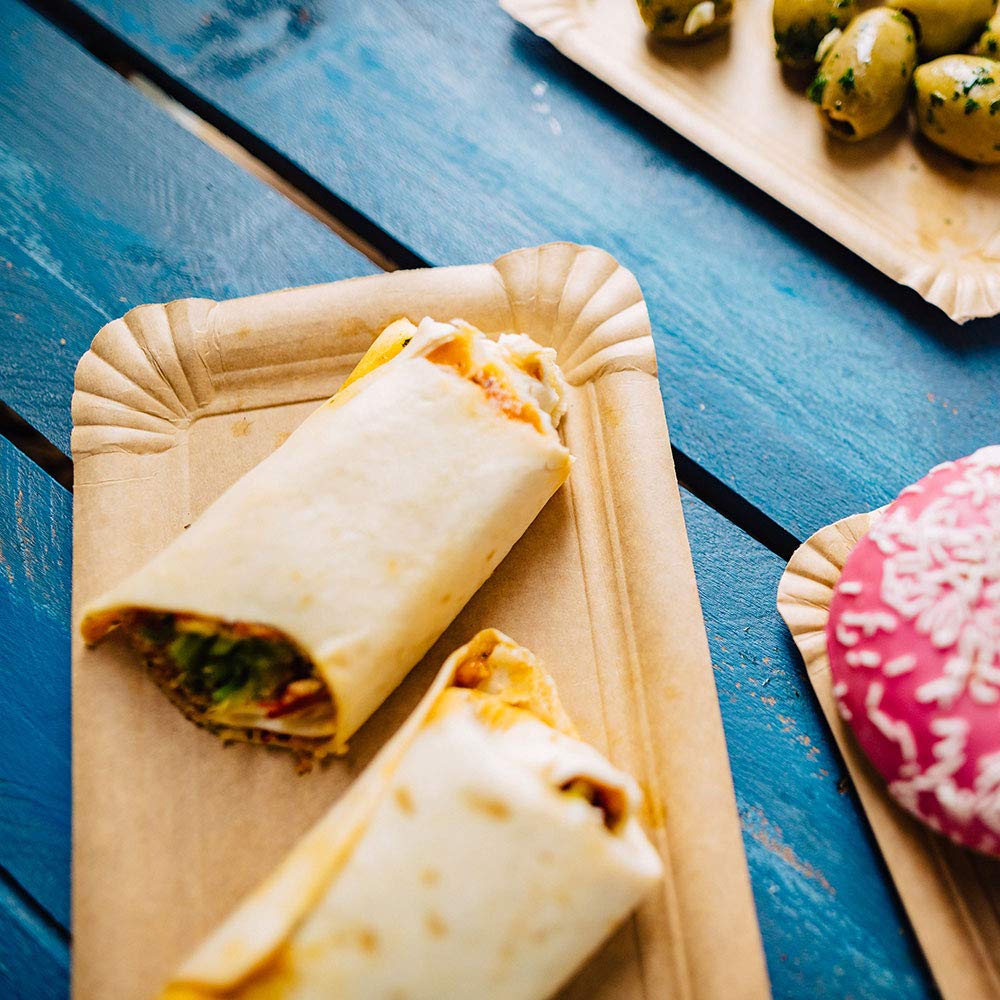 GREENBOX Take Away - Piatti Piani di Carta Marrone 18 x 26 cm, Piattini Usa e Getta in Cartone Duplex, Resistenti ai Grassi, Riciclabili e Biodegradabili, 250 Pezzi