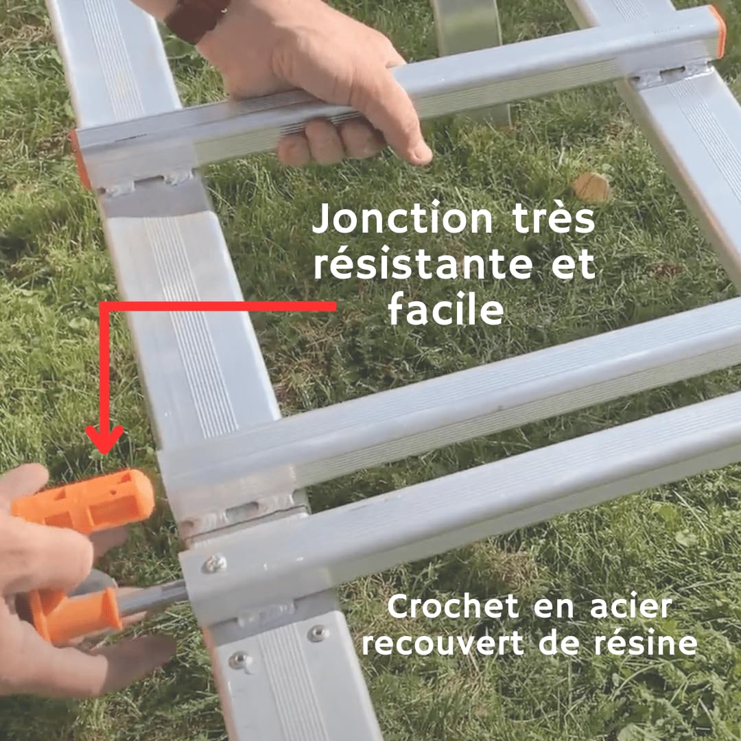 Echelle de Toit Longueur 5,40m Facile à Installer - Lot 3 Rallonges de 1,50m + 1 Crochet de 0.90m - Tout en Aluminium - Très Légère 12 kg - Résistance Charge maximale 150 kg