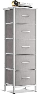Coleshome Bedroom for Adults, with 5 Fabric Drawers, Light Grey | Small chest of drawers suitable for living room, sturdy steel frame, wooden tray, 40 x 30 x 120 cm