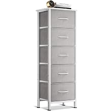 Coleshome Tall Chest of Drawers Bedroom, Small and Narrow Drawers with 5 Fabric Drawers, Suitable for Bedroom and Living Room, Sturdy Steel Frame, Wooden Top, 40 x 30 x 120 cm, Light Gray