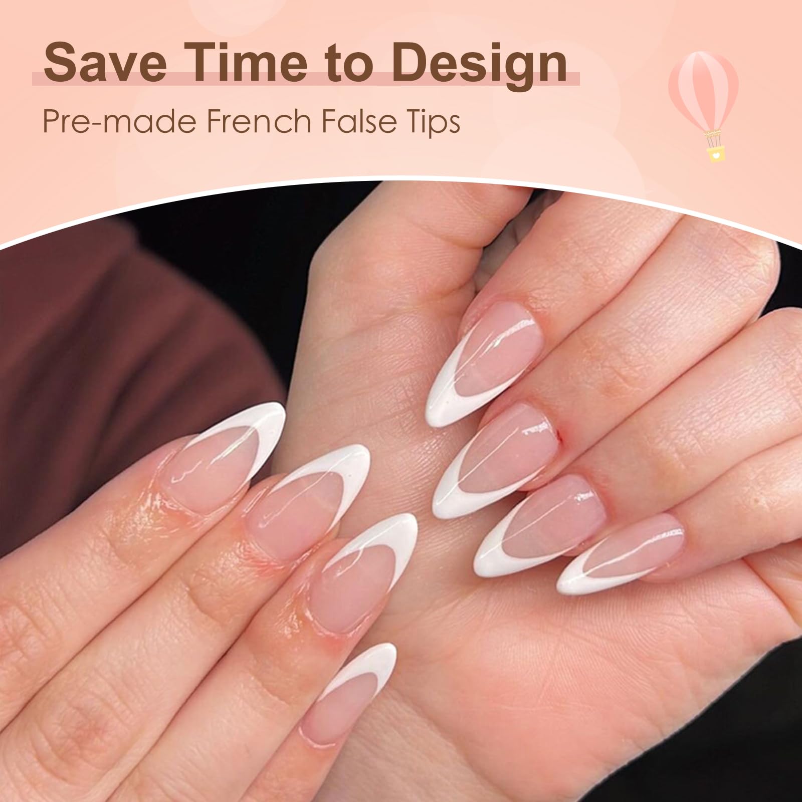 ZAHRVIA Almond French Press On Nails, 120Pcs French False Nails, Fake Nail White Tip False Nail Kit - Image 2