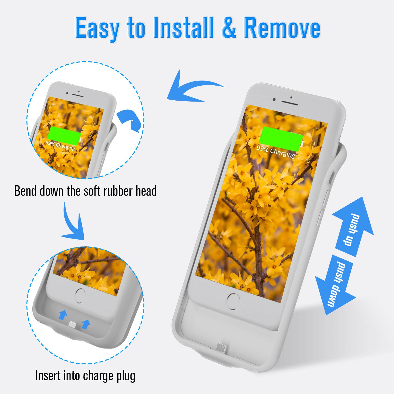 DOKYW Battery Case for iPhone 8/7/6s/6/SE(2020/2022), 6000mAh Portable Rechargeable Protective iPhone 8/7/6/6S/SE Charging Case, Extended Smart Battery Charger Case for iPhone Se 2020, White