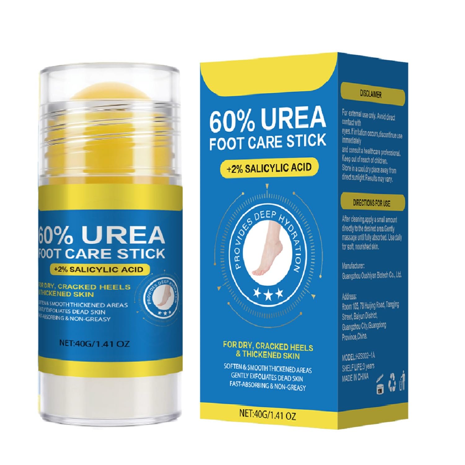 nvyue 60% Urea Cream Stick Plus 2% Salicylic Acid,Foot Cream Moisturizer for Dry Cracked Feet, Knees, Elbows, Hands, Moisturizes and Hydrates,1.41 oz