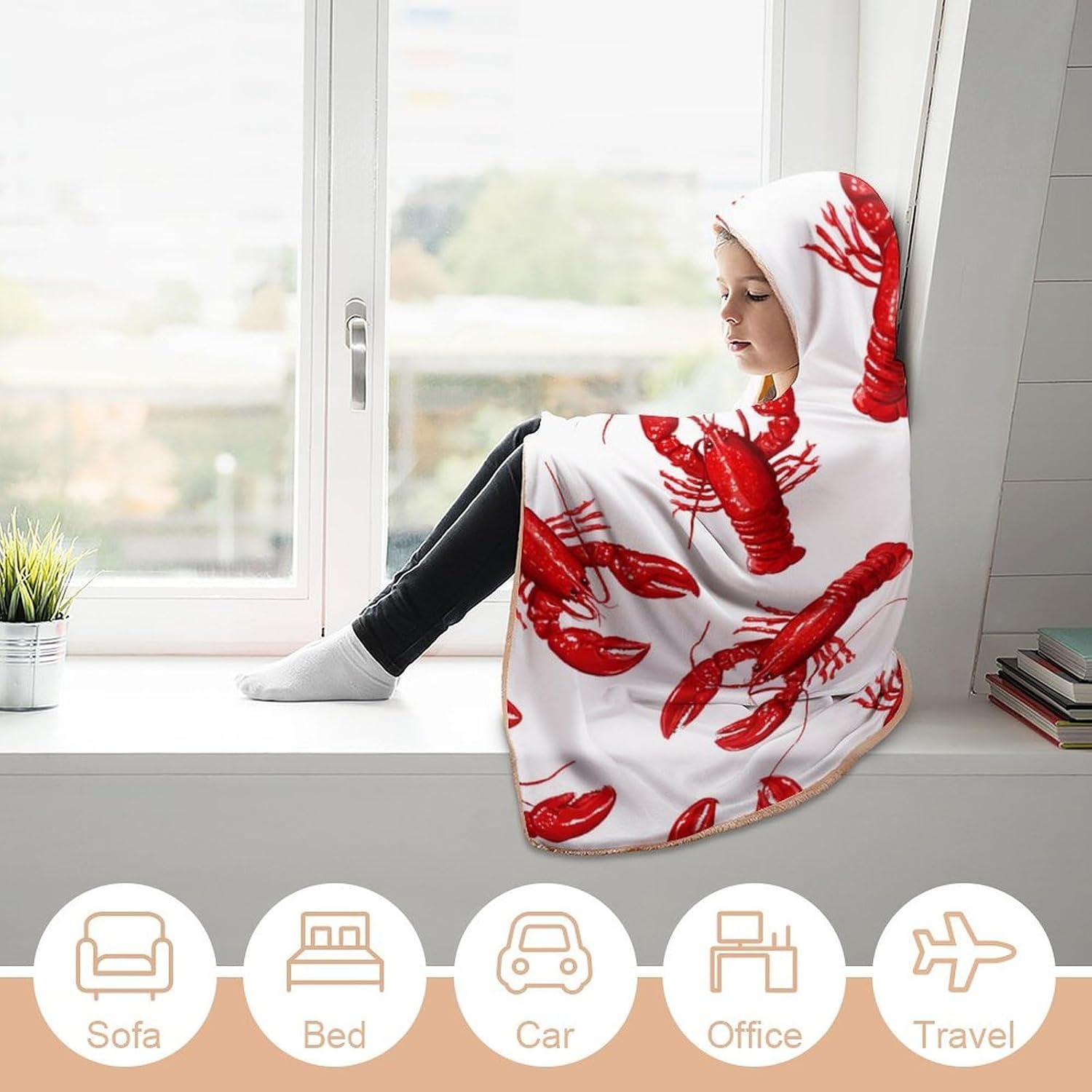 Shrimp Print Wearable Blanket Oversized Throw Cape | Cozy Hooded Blanket Gifts for Women Men