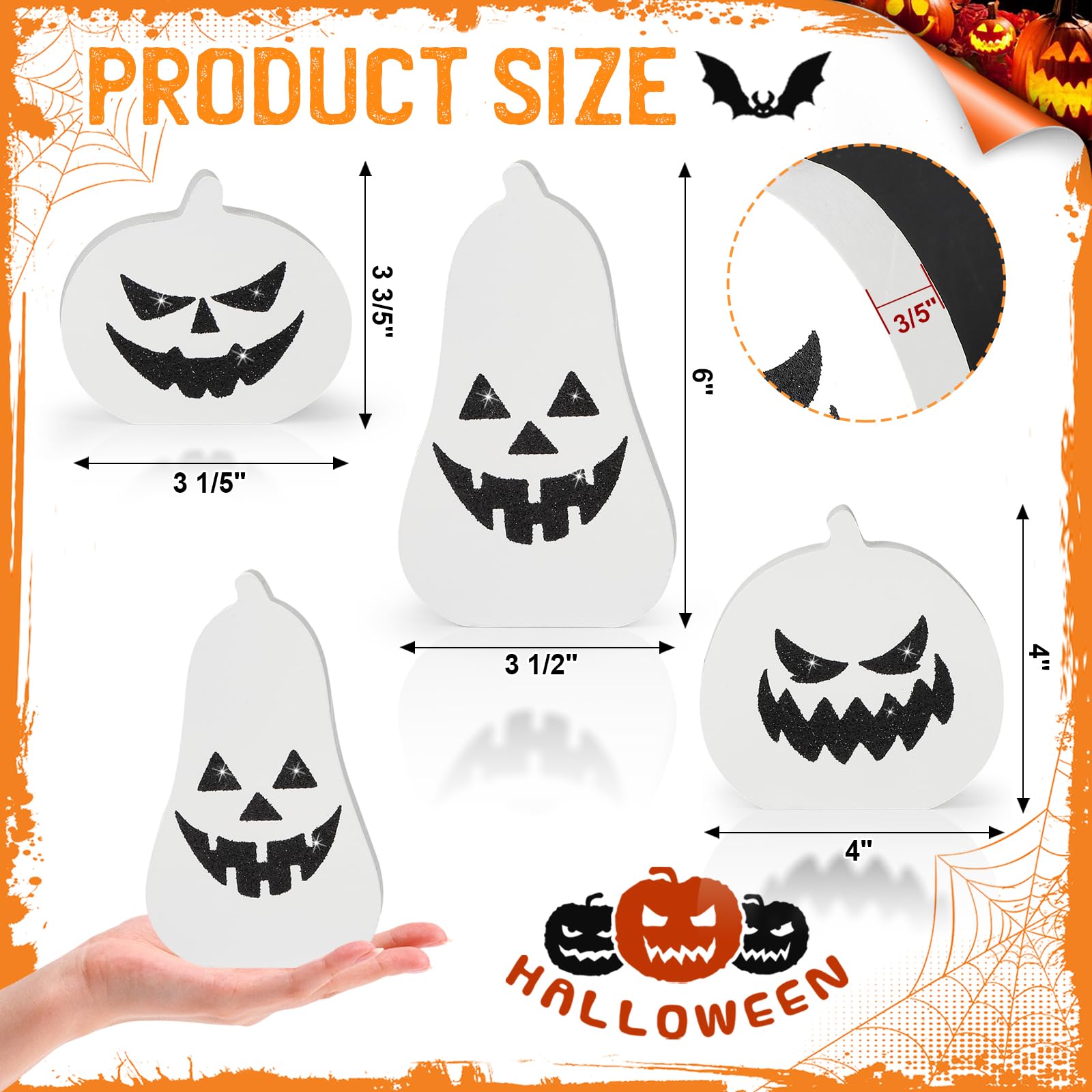 COCHIE J-O-Lantern Pumpkin Halloween Table Decorations Indoor, Wooden Tiered Tray Decor Set, Wood Pumpkins Signs Bat Halloween Party Home Shelf Decoration