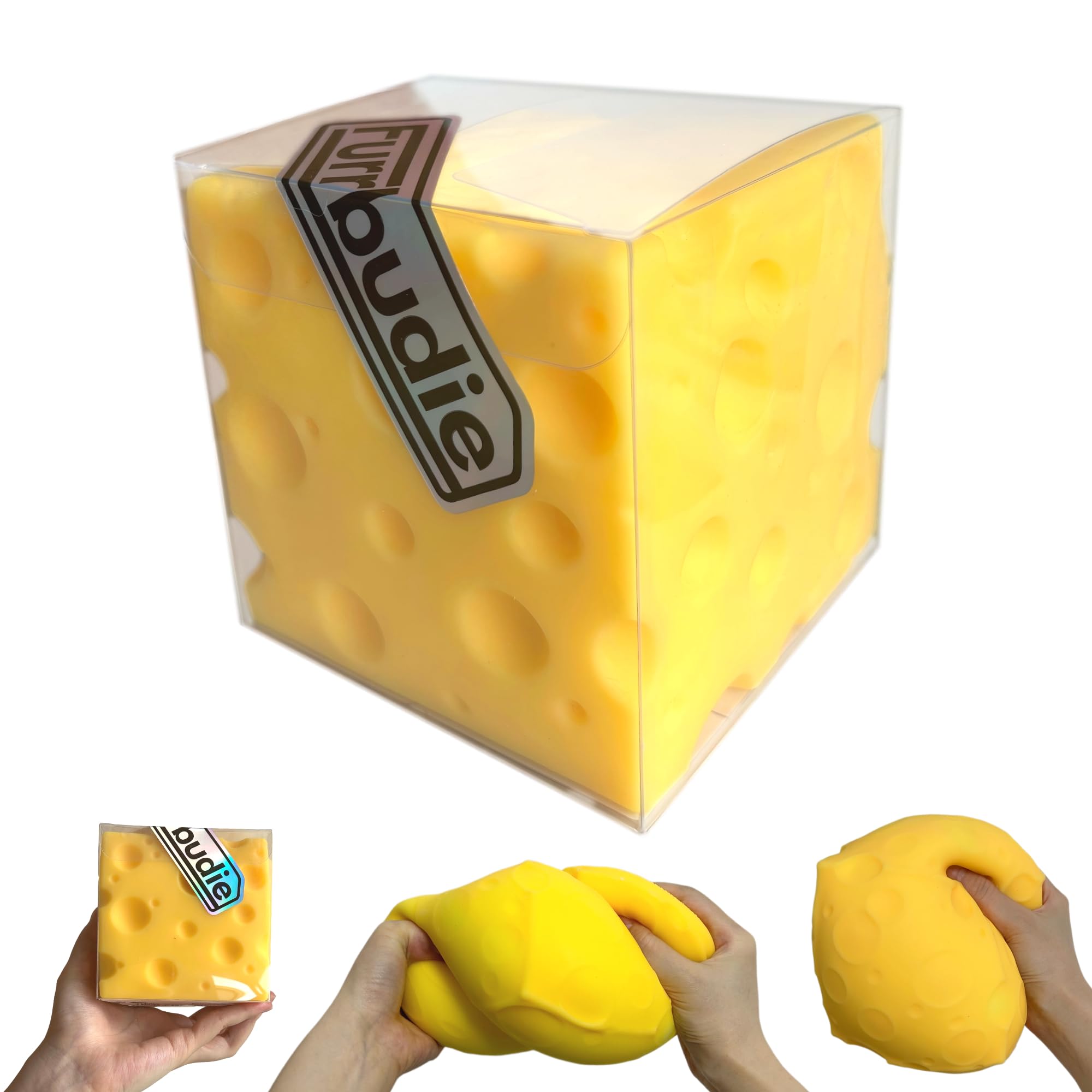 Furrbudie Giant Cheese Squishy Toy – 10cm Slow Rising Fidget Squeeze Toy with PVC Gift Box, Soft TPR Stress Relief Adult Novelty Desk Gift, Funny Birthday Gift & Stocking Filler(Cheese)