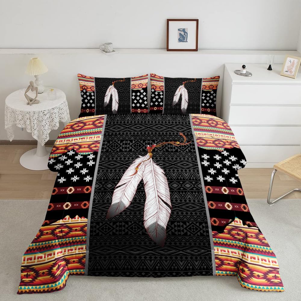 SATIGI Comforter Queen Native American Black Feather
