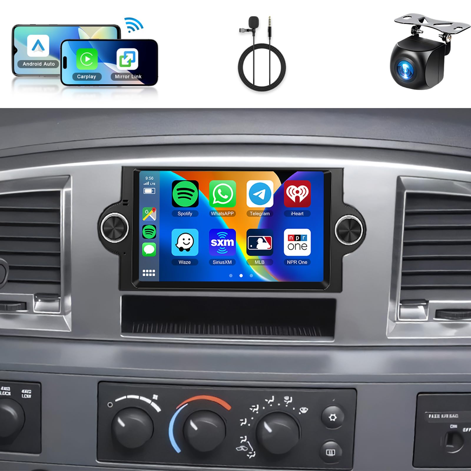 𝟐+𝟔𝟒𝐆 for Dodge Ram 1500/2500/3500 (06-08),Dodge Durango (05-2008),Chrysler 300 Touring/300C/300M (05-07),Jeep Grand Cherokee (05-09) Android Car Stereo WiFi Wireless Carplay Android Auto,6.2Inch