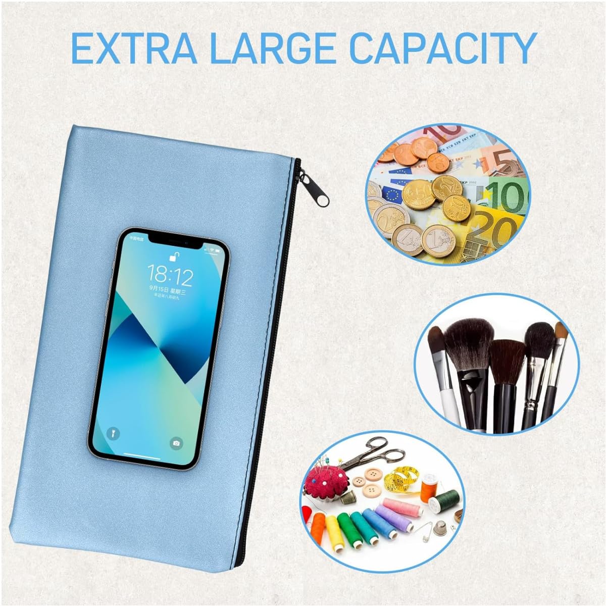 Bolsas de Documentos con Cremallera a Prueba de Agua 28 x 15 cm, Bolsa de Seguridad para Dinero, Pasaportes, Archivos, Beige Negro Azul