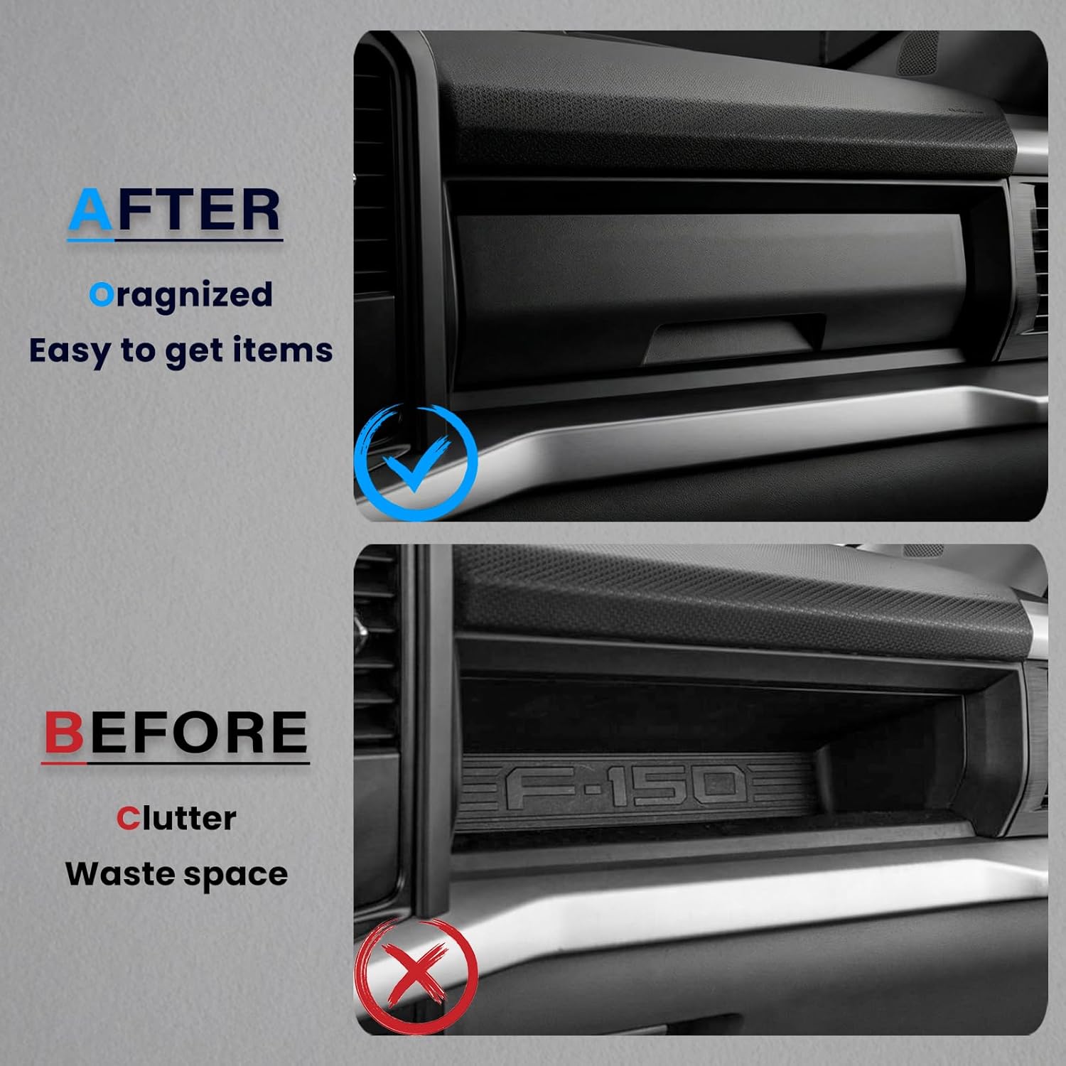 Glove Box Organizer Compatible with 2022-2026 Ford F150 STX XL/2023-2025 Lightning Pro/2025 Lightning XLT Passenger Side Glove Box Insert Storage Tray Interior Accessories