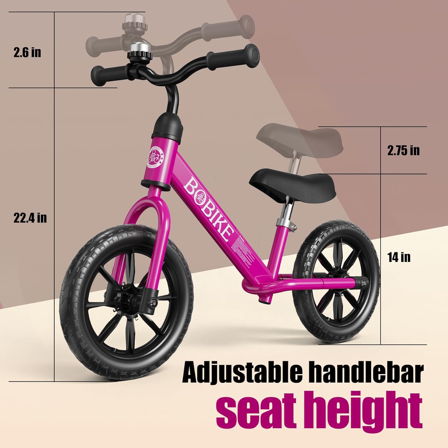 Bobike Toddler Balance Bike for 2-5 Year Olds, No Pedal Kids Bike with Lighting Wheels, Adjustable Seat & Handlebar, Bell & Non-Slip Tires, First Bike Gift for Boys & Girls
