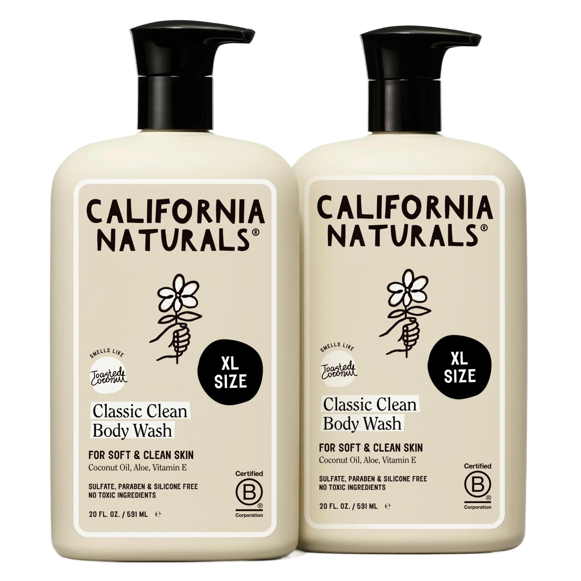 California Naturals Classic Clean Toasted Coconut Body Wash 2-Pack, Coconut Oil, Shea Butter & Aloe, Naturally Scented, Sulfate, Paraben & Silicone