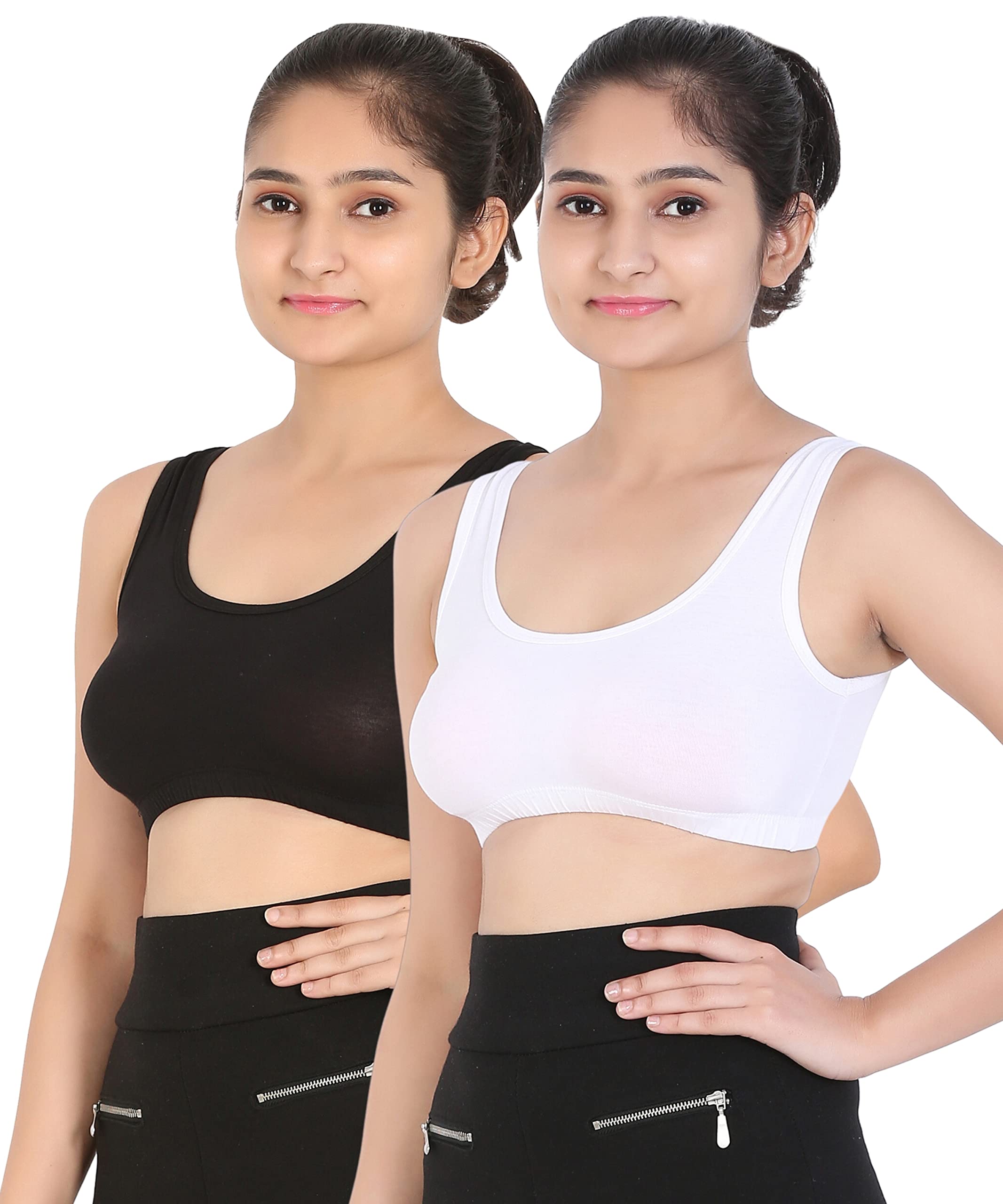 Sports Bra for Women & Girls, Cotton Non-Padded Full Coverage Beginners Wire Free T-Shirt Gym Workout Bra Regular Broad Strap, Activewear Training Bra for Teenager Kids (Pack of 2)-image-49