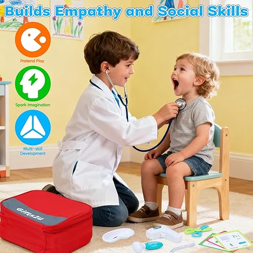 Miniatura 3 de Gifts2U Kit de primeros auxilios para niños, 28 piezas de juego de simulación, kit de médicos para niños con estetoscopio real y bolsa de