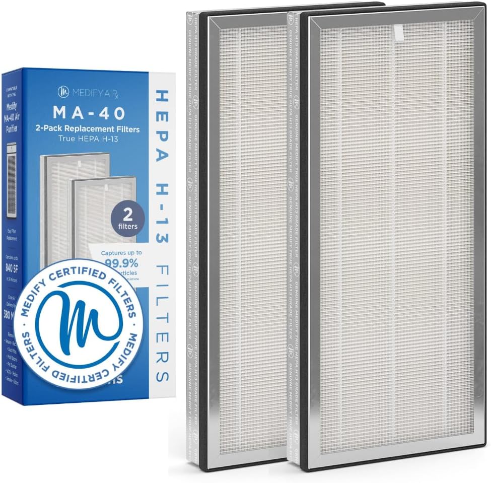 Medify MA-40 Genuine Replacement Filter for Allergens, Smoke, Wildfires, Dust, Odors, Pollen, Pet Dander | 3 in 1 with Pre-filter, HEPA and Activated Carbon for Removal to 0.3 Microns | 1-Pack