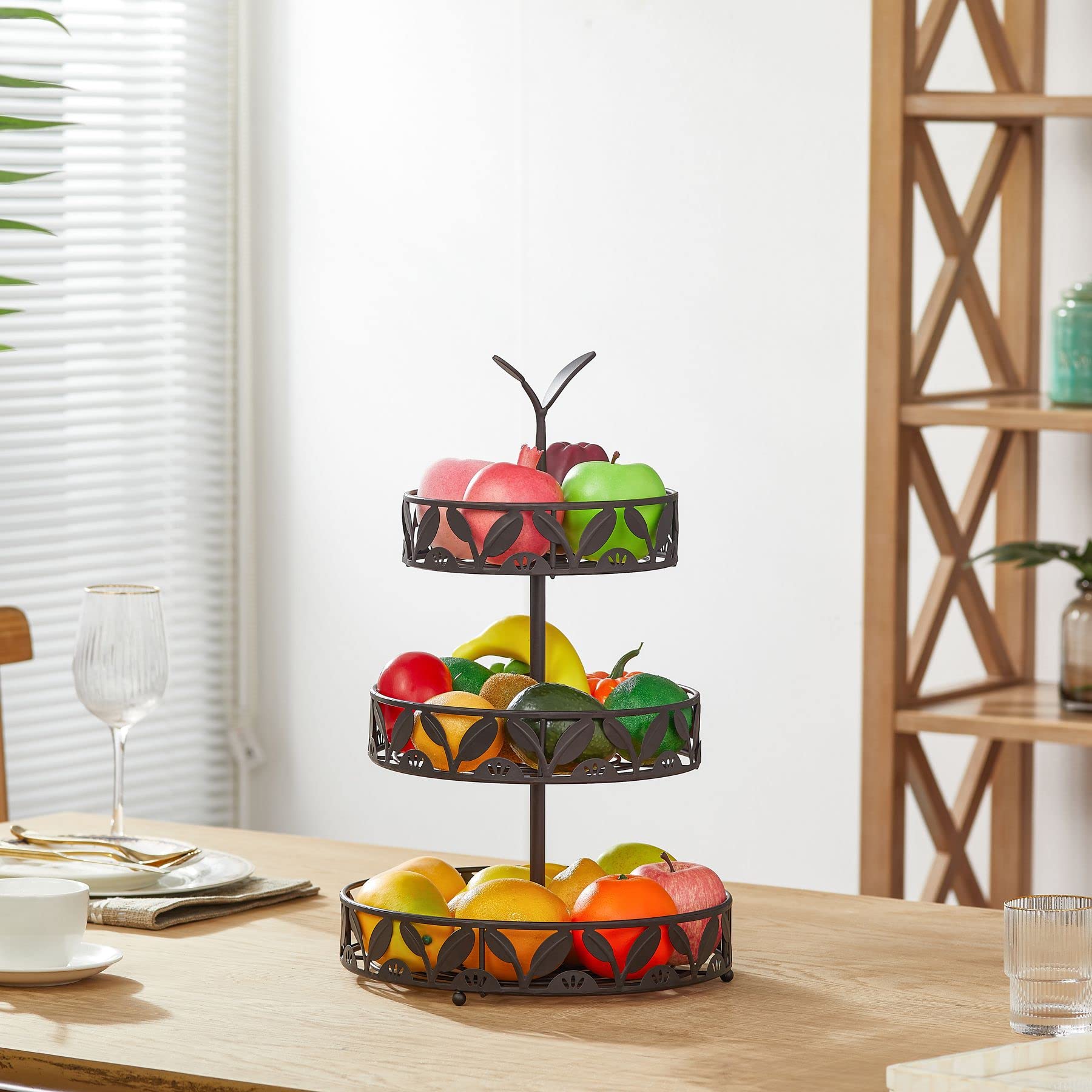 Cesto di frutta a 3 livelli per cucina in Metallo, portafrutta, cestini portafrutta rimovibili Supporto per banconi Tavolo da pranzo controsoffitto della cucina