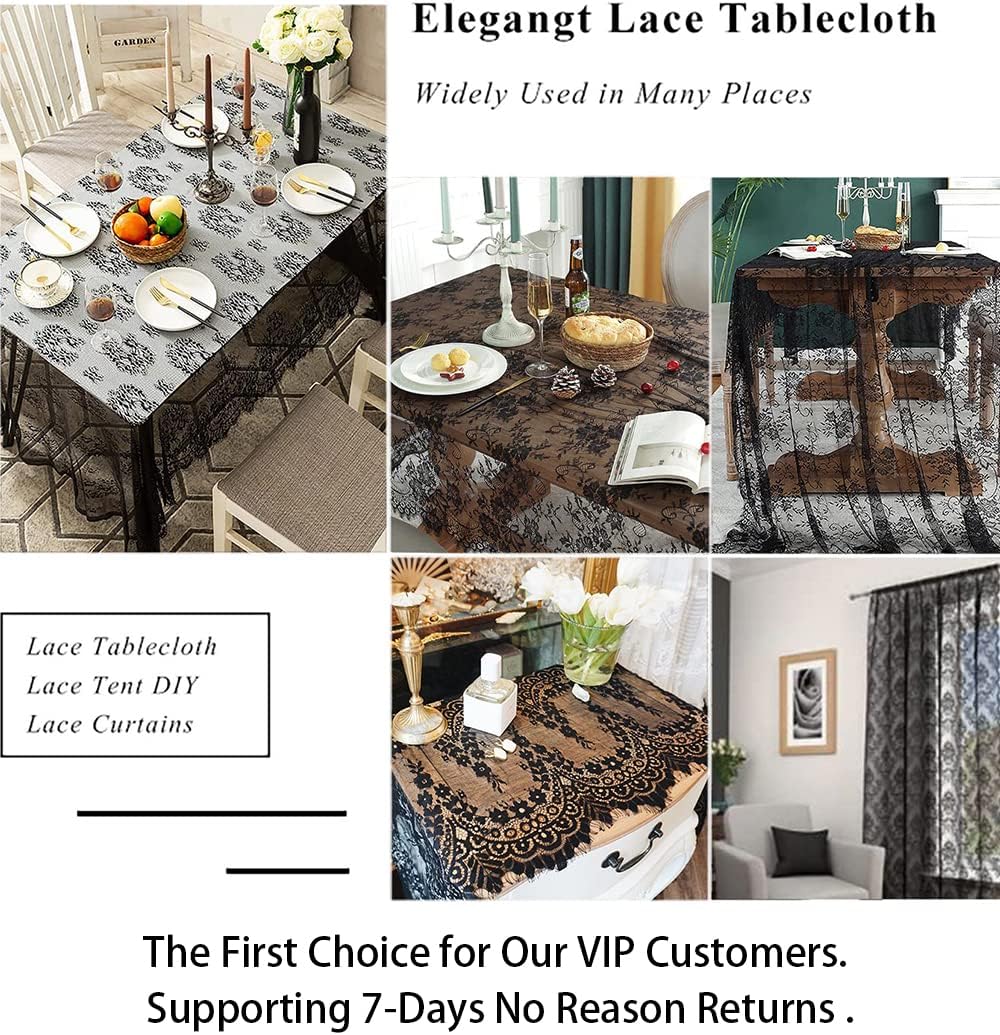 Lace-Tablecloth-Rectangular 60x120-Inch Black Tablecloth Floral Lace Tablecloth Rectangle Wedding Tablecloths Lace Table Cloth Table Overlay Table Cloths Rectangle 60 X 120 (1 Pack, Black-015)