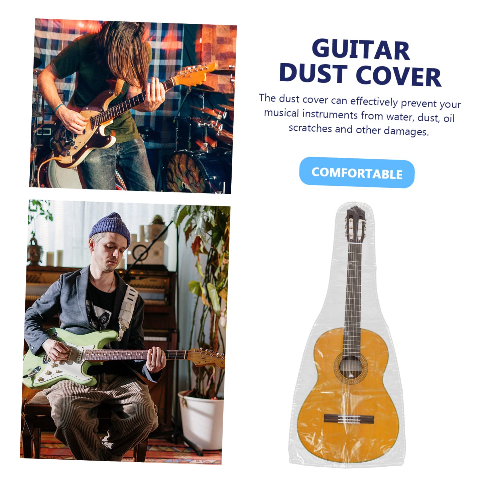 CLISPEED Housse Guitare Étanche PVC Protection Pluie et Poussière Transparente Mate Adaptée Guitare Folk Basse et Électrique