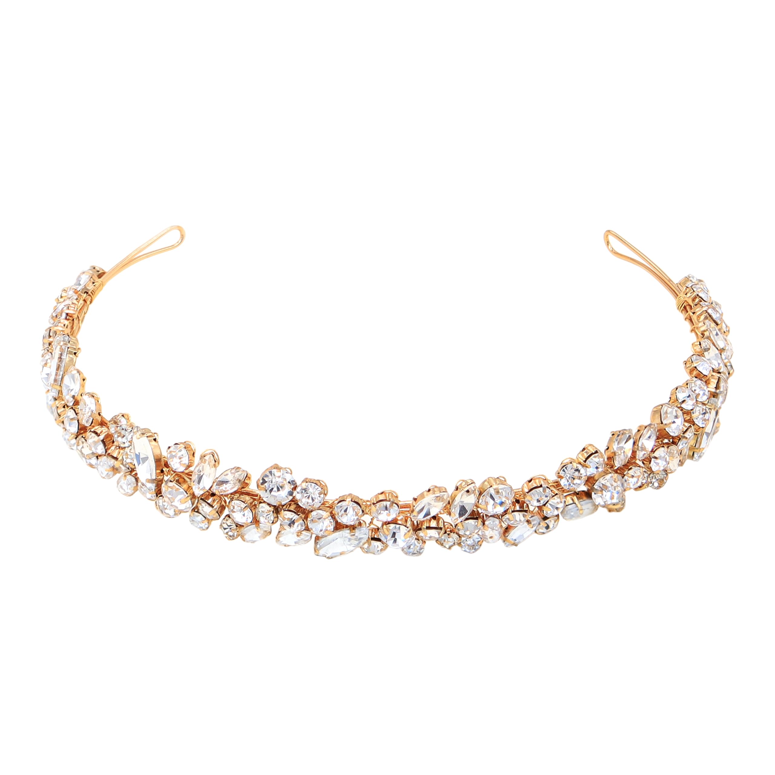 Oriamour Kristall-Hochzeits-Stirnband für Braut, Braut-Kopfschmuck für Mädchen, Strass-Haarband für Geburtstag, Party, Abschlussball (Gold)