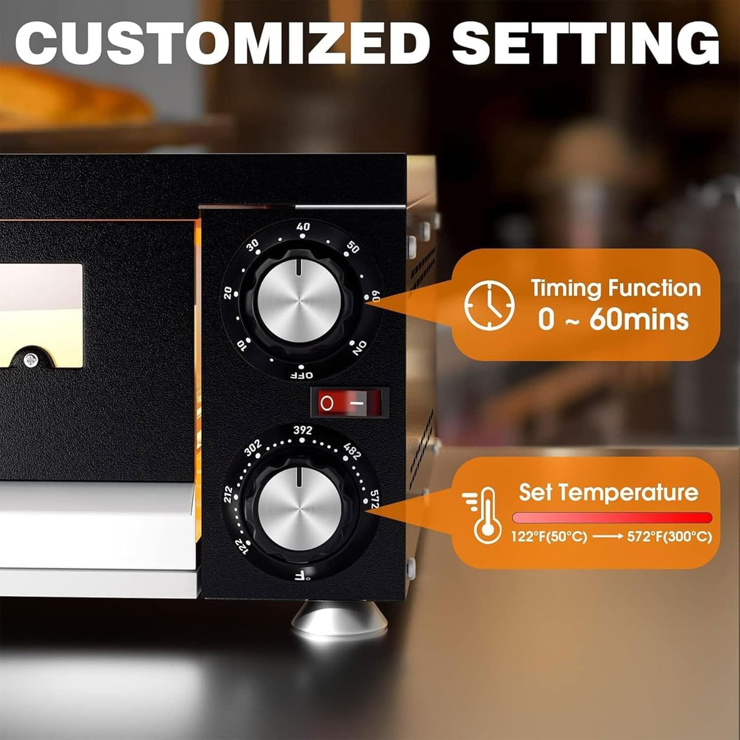 Forno per Pizza Commerciale per Interni, Pizzaiolo Elettrico in Acciaio Inossidabile da 12" con Finestra Visiva, Timer 60 Minuti, Controllo 122-572°F, Riscaldamento su Doppia Faccia