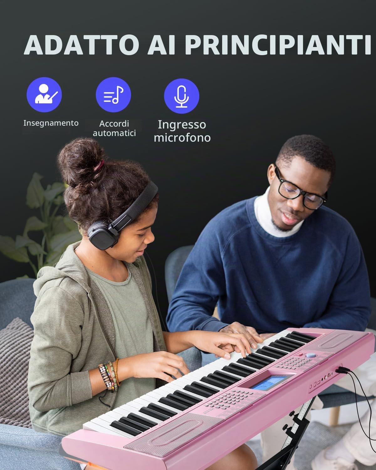 Donner DEK-610S 61 Key Electronic Piano Pink Set (including piano stand, stool, microphone) EU