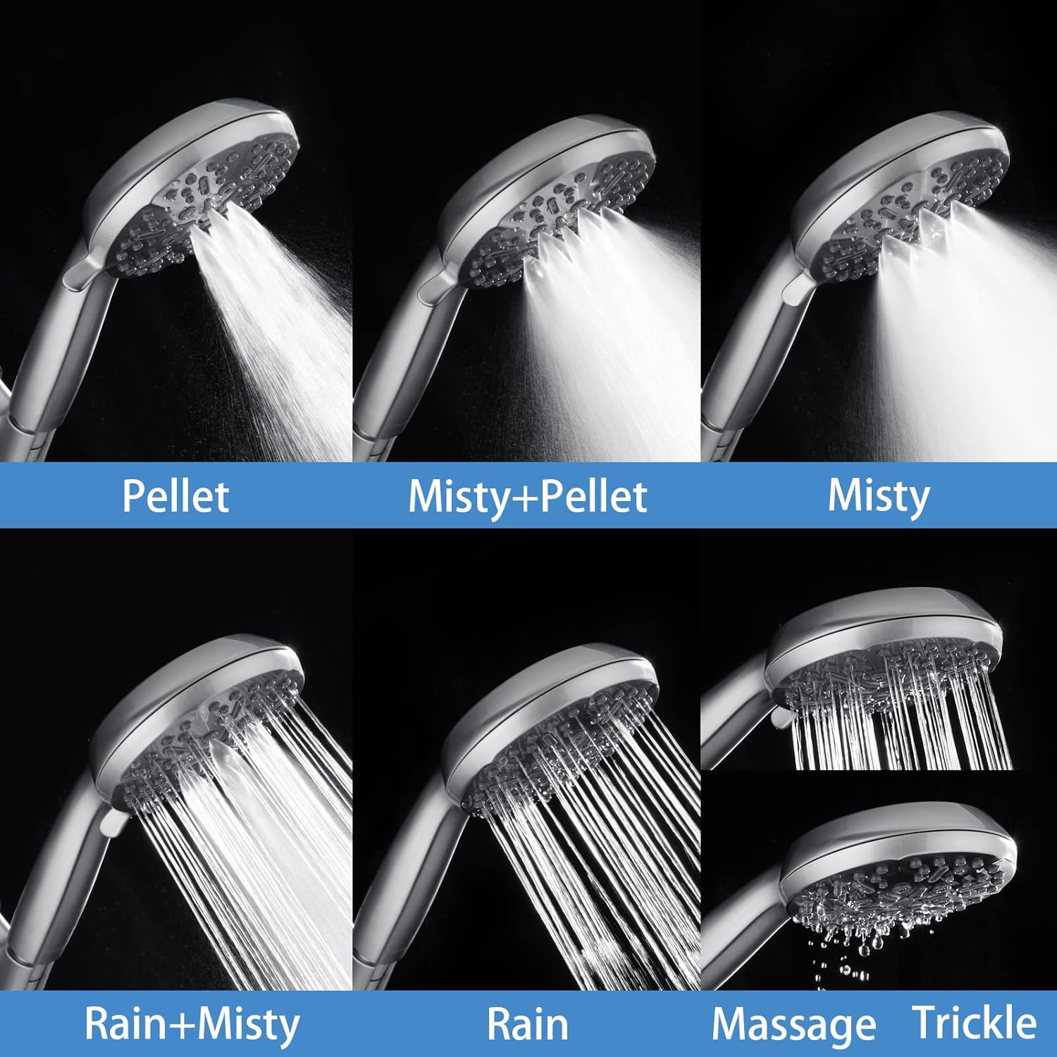 UERRIC High Pressure Shower Head with Handheld, 7 Spray Setting 5" Face Handheld Shower Head with Stainless Steel Hose & Shower Arm, Chrome : Everything Else