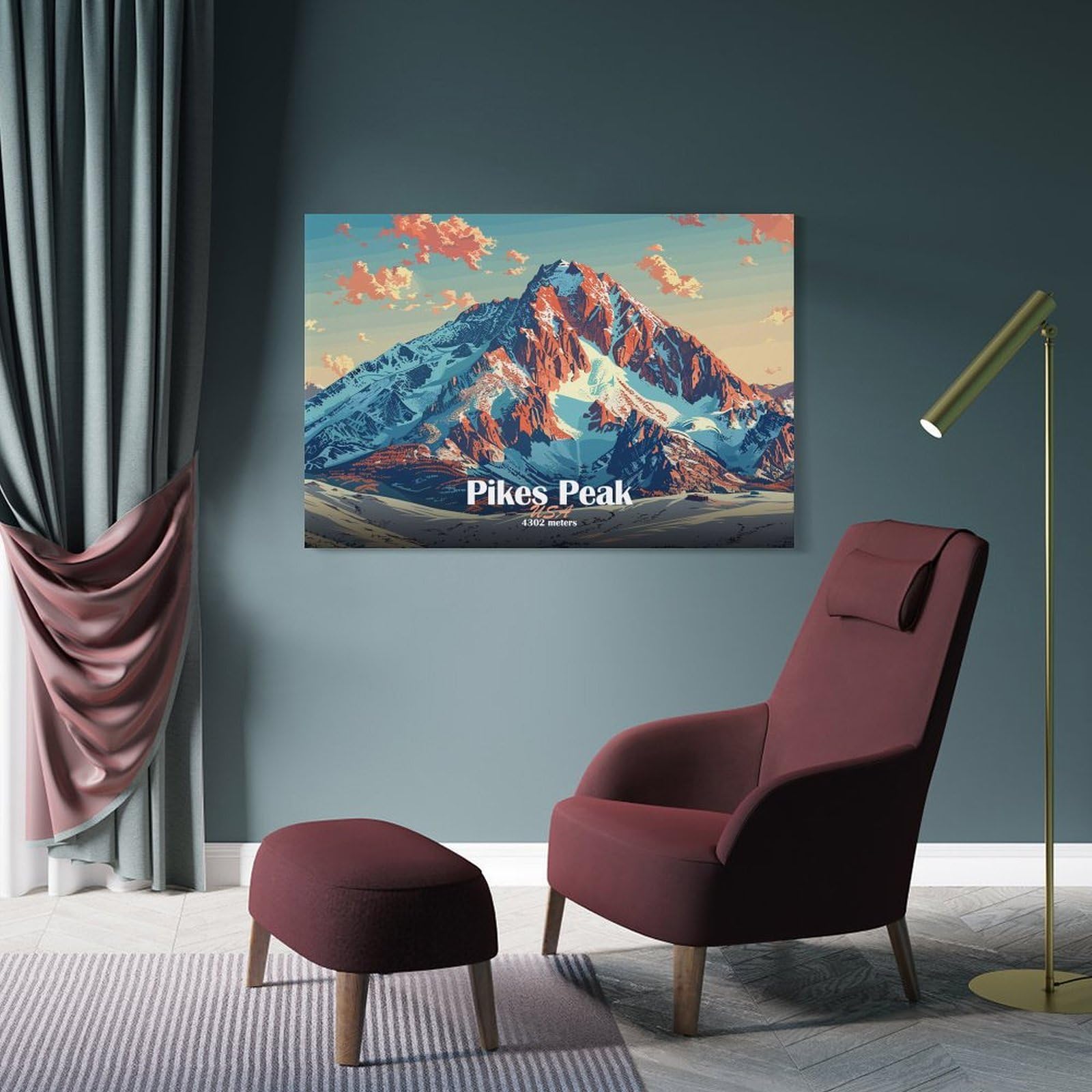 Junmoney Canvas Wall Decor Pikes Peak Mountain Illustration, 20x30inch(50x75cm), for Bedroom, Guest Room Or Reading Nook, Decorative Wall Art for Cosy Rooms