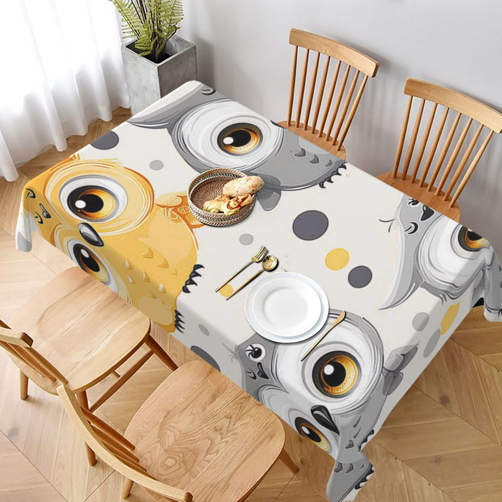 WPKJU Animal Cartoon Owls Cute Printed Tablecloth 60x90 in Water Resistant Table Cover Washable Rectangle Table Cloth for Dining Tables