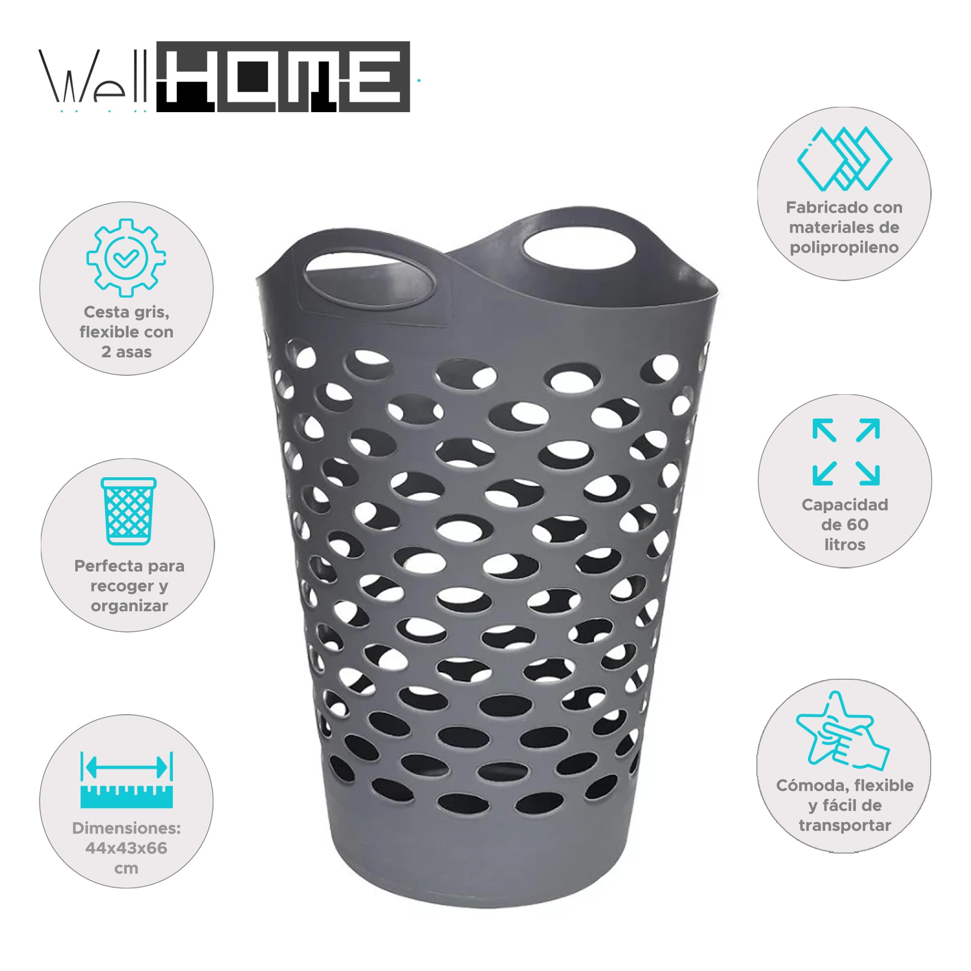 WELL HOME kosz na pranie, szary 60 l