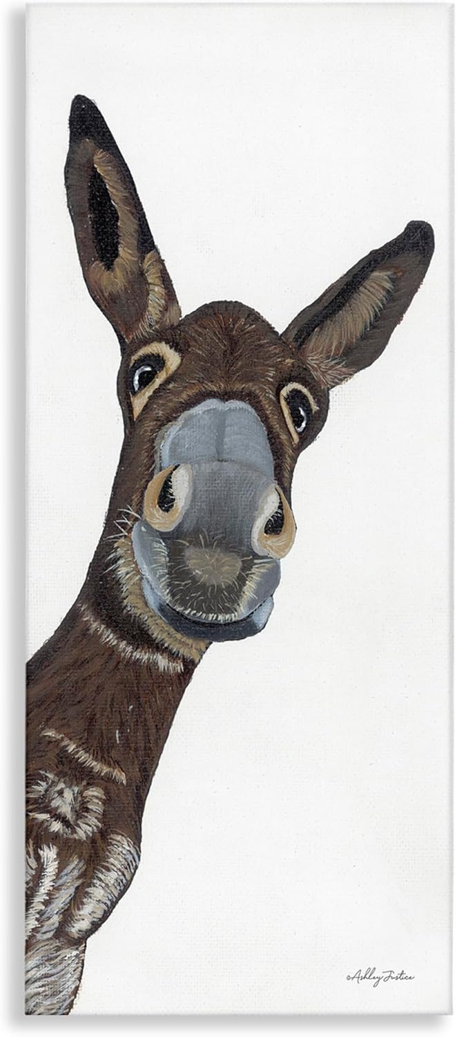 Stupell Industries 'Donkey Peering Happily Casual Farm Portrait ', Canvas Art, 13 x 30 Inches, Easy to Hang and Sturdy, Made in USA, by Ashley Justice
