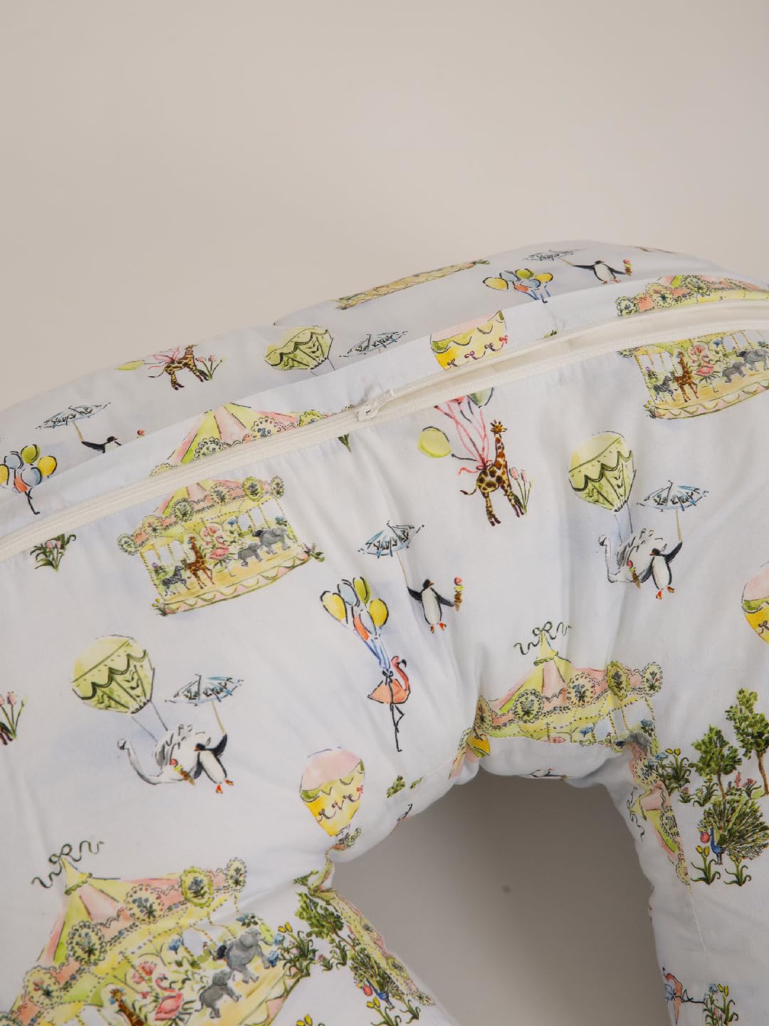 THE BABY TRUNK Carnival Carousel Nursing Cradle Pillow – Soft Egyptian Cotton Feeding Cushion for Moms | Ergonomic Support for Breastfeeding, Bottle Feeding & Newborn Baby Comfort (Off-White) 3