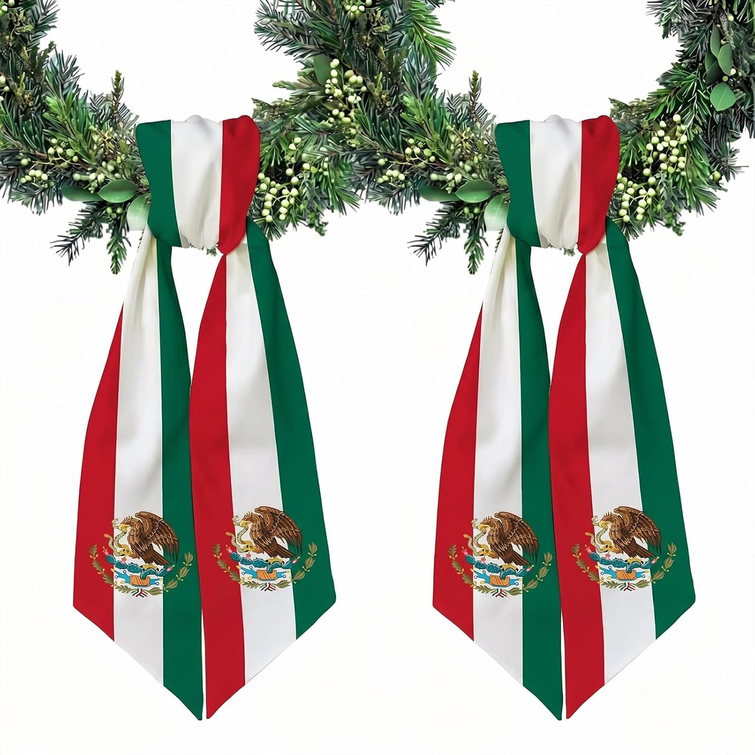 2 Pieces Mexican Festival Wreath Sash for Front Door, Green Red White Stripes Wreath Sash Accessories for Home Mexico Decorations