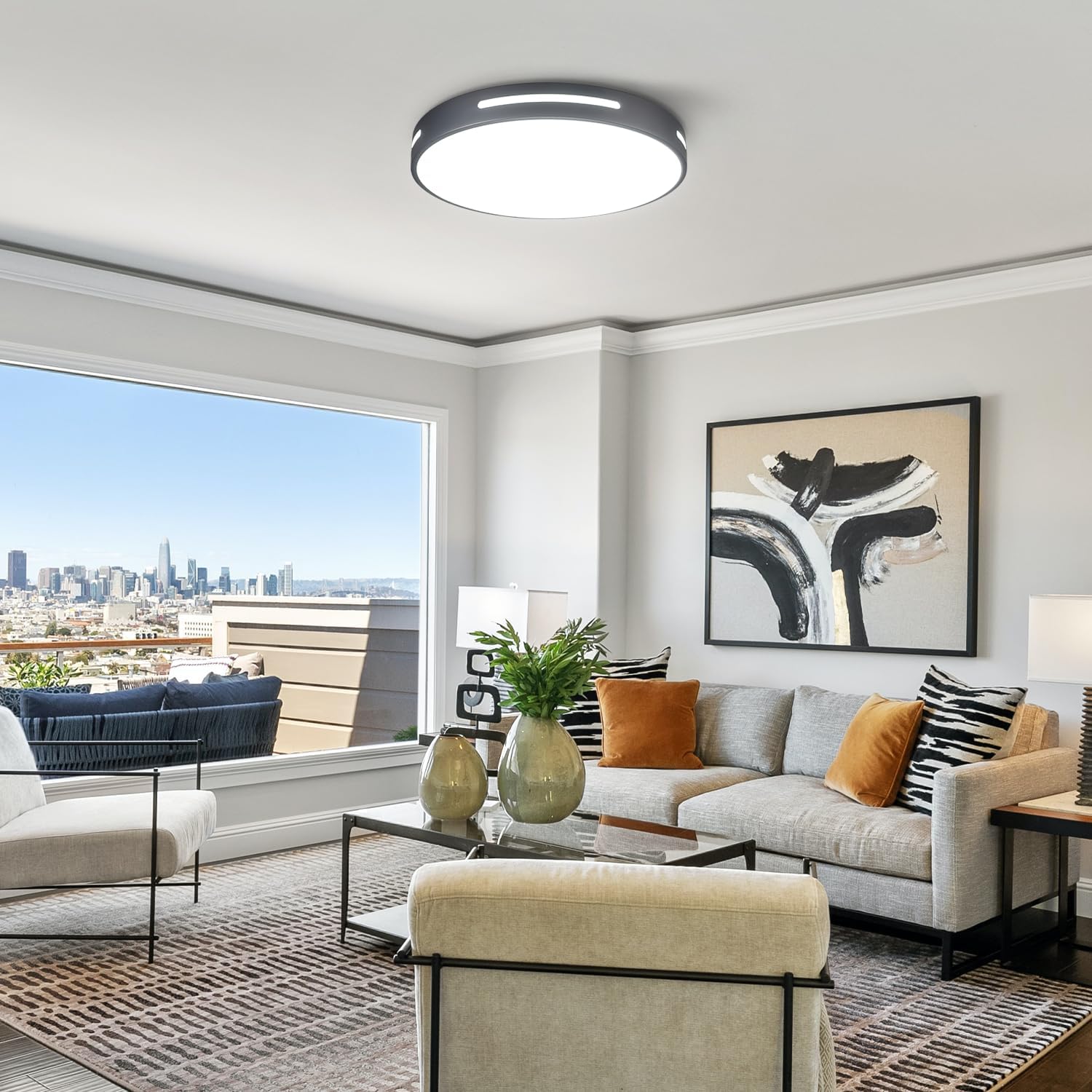 15 inch LED Flush Mount Ceiling Light Fixture Set of 2, 36W Dimmable Kitchen Lighting Fixtures Ceiling LED, Black Light Fixtures Ceiling Mount for Bedroom, Bathroom, Living Room